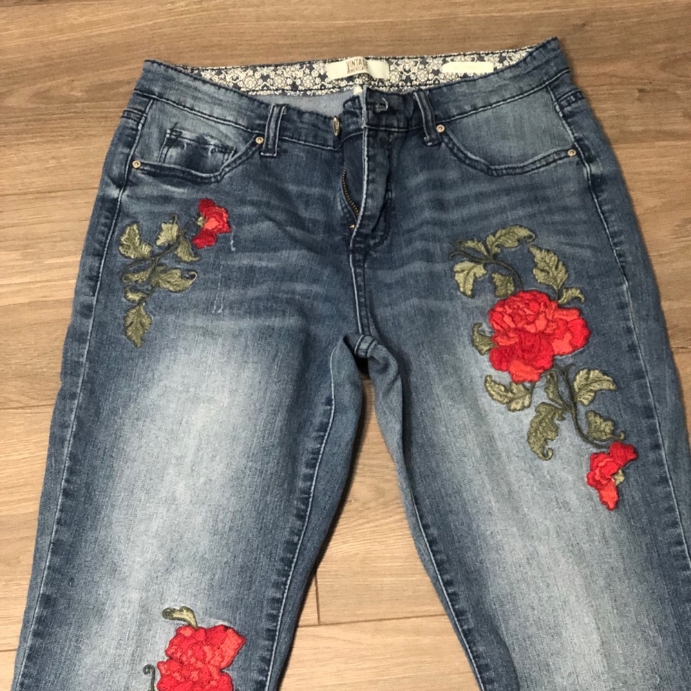 Vintage America Rose Embroidered Boyfriend Jeans 4 - Picture 2 of 6